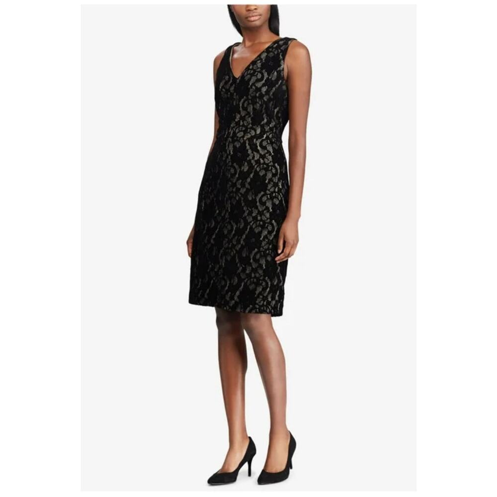 Lauren Ralph Lauren Black Dress Size 4, Cocktail Velvet Burnout Lace Overlay‎